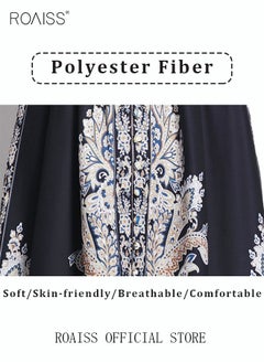 roaiss Women Embroidered Belted Shirt Dress Full Sleeved Slim Waist Belted Button Print Casual Muslim Long Dress Outfits Floral Print Mock Neck Long Sleeve Women Casual Long Dress  - Image 5