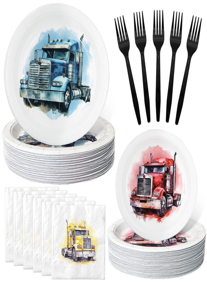 HaPiBiDesign Semi Truck Birthday Party Favors & Tableware Set - Semi Truck Theme Plates, Napkins, Forks - Image 1