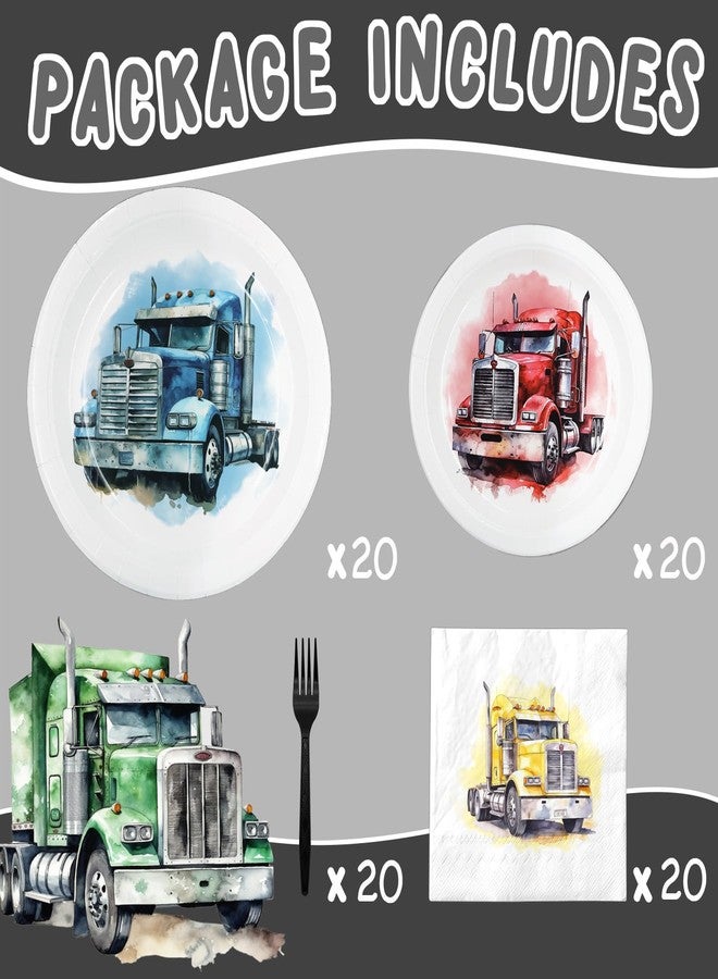 HaPiBiDesign Semi Truck Birthday Party Favors & Tableware Set - Semi Truck Theme Plates, Napkins, Forks - Image 4