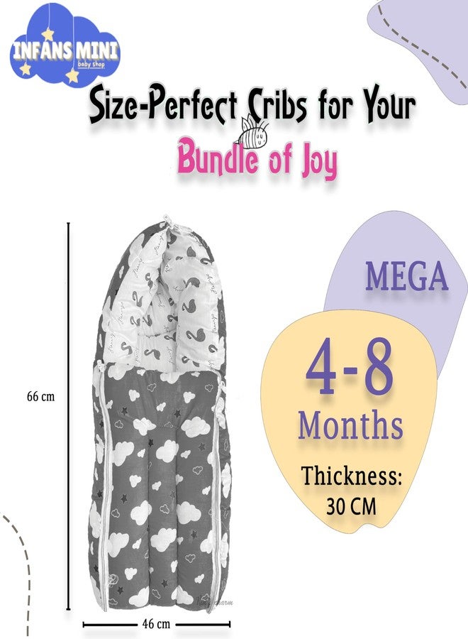 Infans Mini Cloud Mega 3 in 1 Baby's Cotton Bed Cum Carry Bed Printed Baby Sleeping Bag-Baby Bed-Infant Portable for Unisex Easily Portable, Light Weight Carry for New Born 4-8 Months Old (Grey) - Image 2