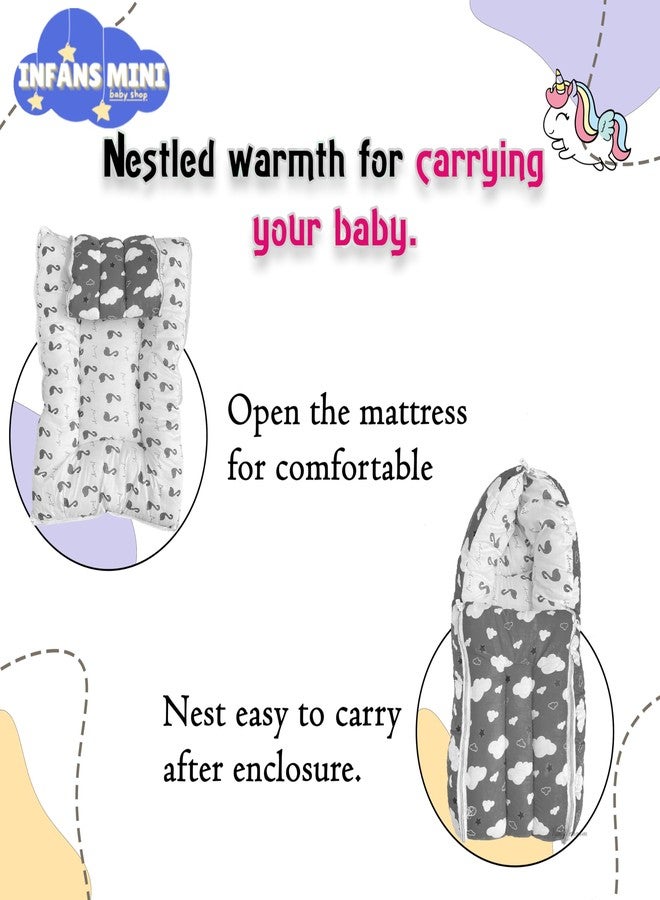 Infans Mini Cloud Mega 3 in 1 Baby's Cotton Bed Cum Carry Bed Printed Baby Sleeping Bag-Baby Bed-Infant Portable for Unisex Easily Portable, Light Weight Carry for New Born 4-8 Months Old (Grey) - Image 3