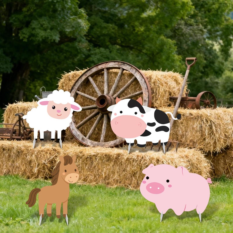 APUDWN Farm Animals Party Decorations, 4 Pack 23" x 15" Large Farm Animals Cardboard Cutouts Stand Up, Farmhouse Theme Photo Booth Props for Birthday Party Baby Shower Classroom Decoration - Image 1