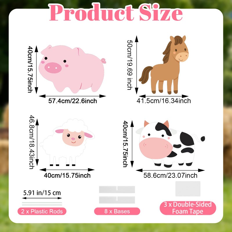 APUDWN Farm Animals Party Decorations, 4 Pack 23" x 15" Large Farm Animals Cardboard Cutouts Stand Up, Farmhouse Theme Photo Booth Props for Birthday Party Baby Shower Classroom Decoration - Image 2