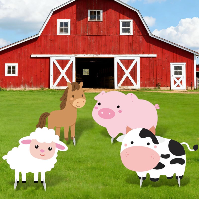 APUDWN Farm Animals Party Decorations, 4 Pack 23" x 15" Large Farm Animals Cardboard Cutouts Stand Up, Farmhouse Theme Photo Booth Props for Birthday Party Baby Shower Classroom Decoration - Image 5