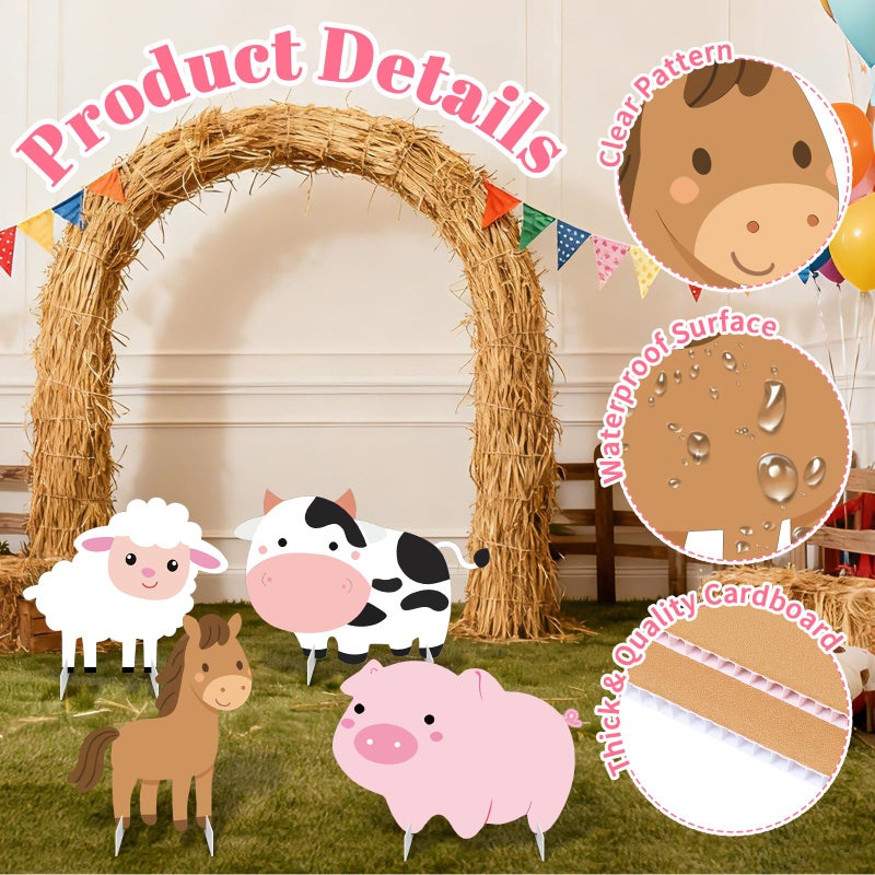 APUDWN Farm Animals Party Decorations, 4 Pack 23" x 15" Large Farm Animals Cardboard Cutouts Stand Up, Farmhouse Theme Photo Booth Props for Birthday Party Baby Shower Classroom Decoration - Image 4