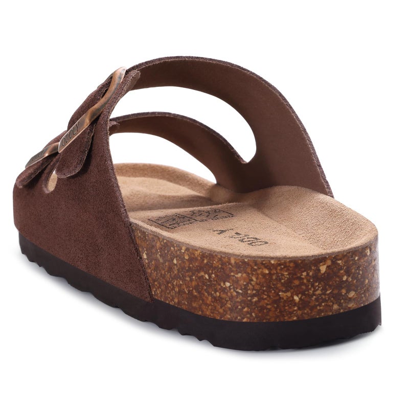 ODOLY Unisex Cork Footbed Slide Sandal, Arch Support Summer Outdoor Sandals with Adjustable Buckle for Women and Men, Brown Suede 39 (8-8.5 Women/6.5-7 Men) - Image 5