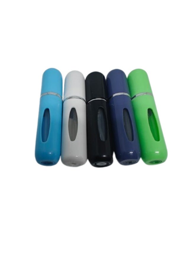 عبوة 5 زجاجات عطر قابلة لإعادة التعبئة – 10 مل بحجم السفر مع بخاخ للعطور والكولونيا ومنتجات التجميل – زجاجات عطر صغيرة محمولة للرجال والنساء – من أساسيات السفر للجيب أو الحقيبة - Image 1