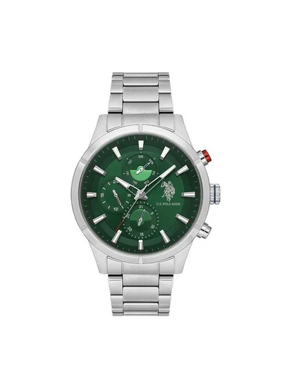U.S. Polo Assn. Crossing 46mm Multifunction Men's Watch with Green Dial & Stainless Steel Bracelet