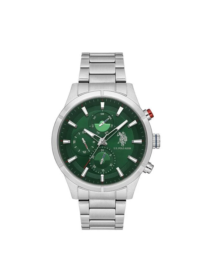 يو اس بولو اسن Crossing 46mm Multifunction Men's Watch with Green Dial & Stainless Steel Bracelet