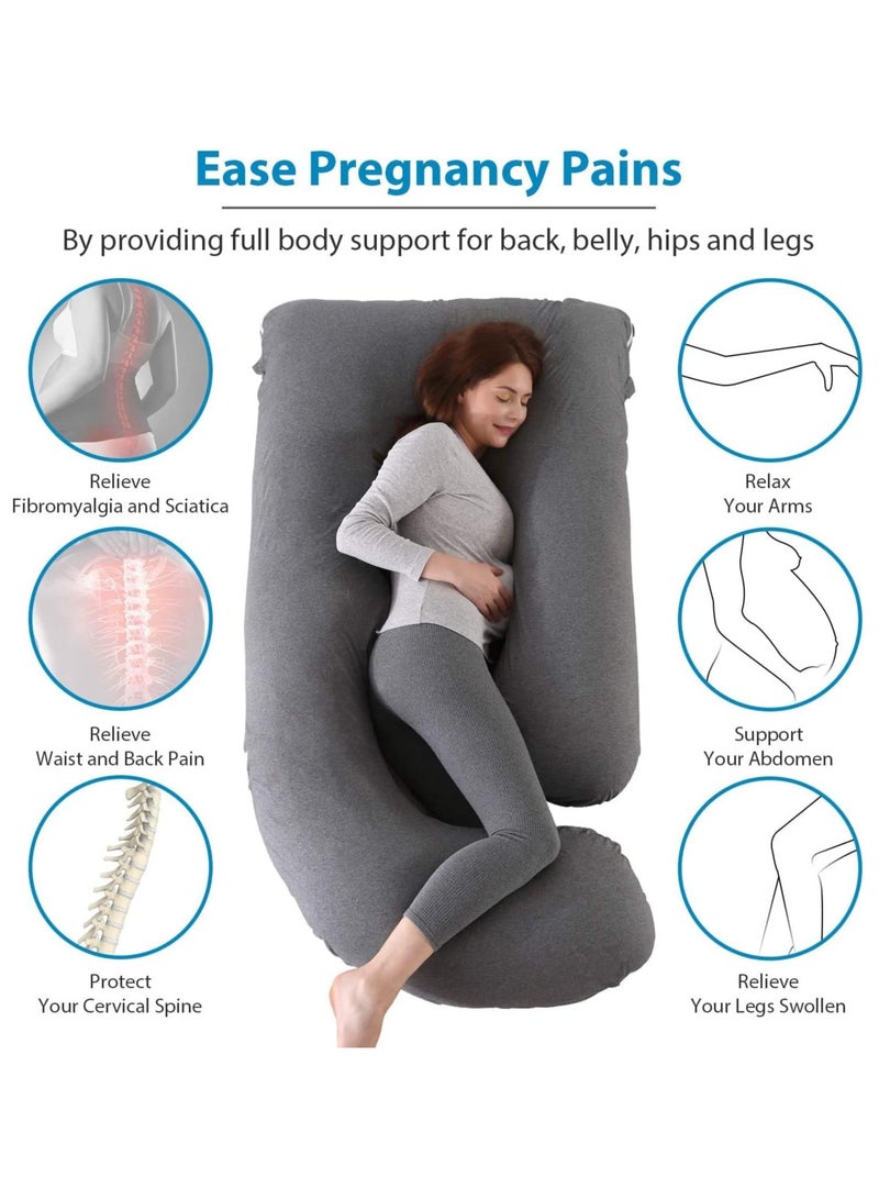 U Shaped Maternity Pillow Nursing Pillow Nap Pillow with Removable Cover for Back Hips Legs and Belly (Black) - Image 2