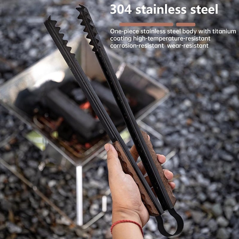 camping moon Campingmoon FireTongs Fireplace Tongs for Fire Pit Campfire Tongs Log Grabber with Wood Handle 16-inch Length - Image 4