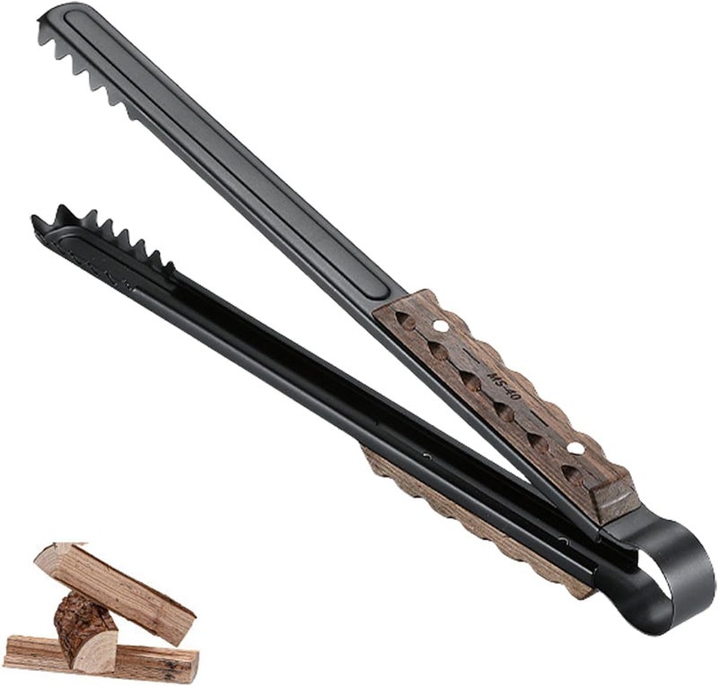 camping moon Campingmoon FireTongs Fireplace Tongs for Fire Pit Campfire Tongs Log Grabber with Wood Handle 16-inch Length - Image 1