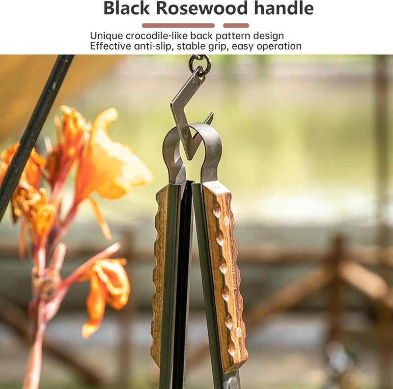 camping moon Campingmoon FireTongs Fireplace Tongs for Fire Pit Campfire Tongs Log Grabber with Wood Handle 16-inch Length - Image 5