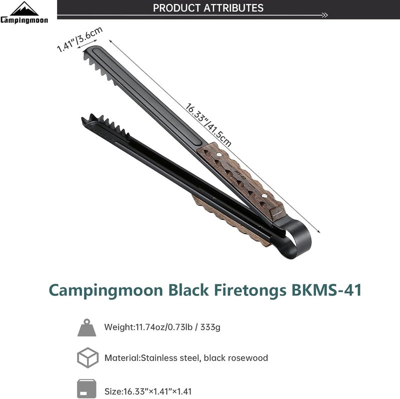 camping moon Campingmoon FireTongs Fireplace Tongs for Fire Pit Campfire Tongs Log Grabber with Wood Handle 16-inch Length - Image 3
