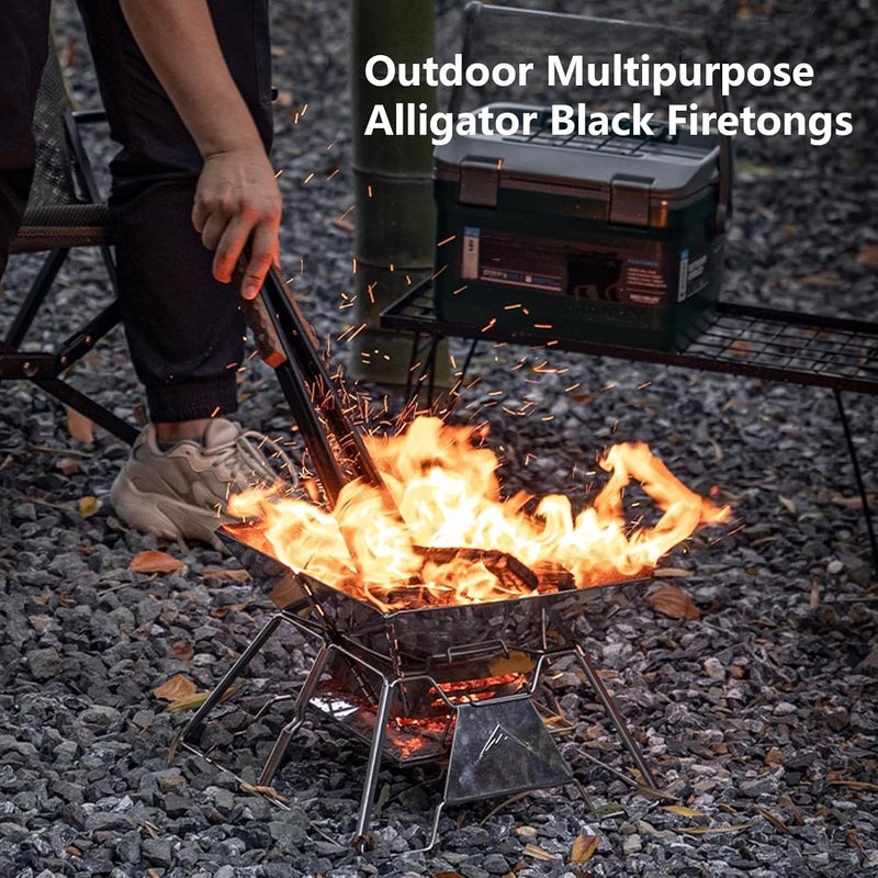 camping moon Campingmoon FireTongs Fireplace Tongs for Fire Pit Campfire Tongs Log Grabber with Wood Handle 16-inch Length - Image 2