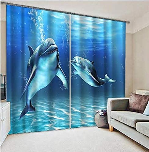 S26 3D Beautiful Dolphin Digital Printed Polyester Fabric Curtains for Bed Room Kids Room Living Room Color Blue Window/Door/Long Door (D.N.449) (1, 4 x 7 Feet (Size ; 48 x 84 Inch) Door) - Image 1