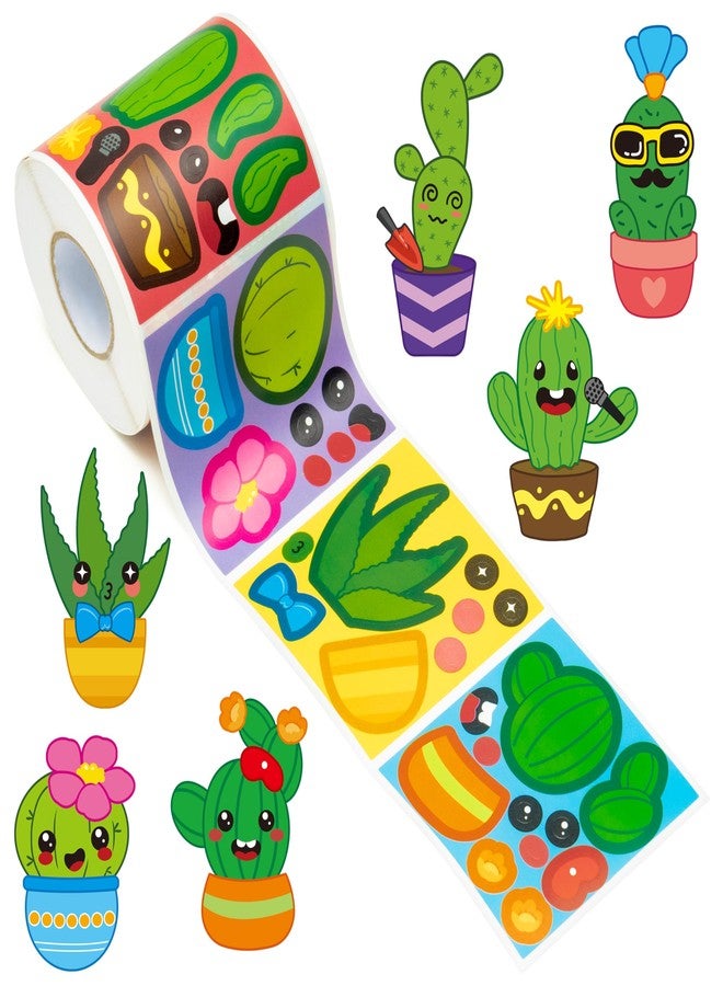 Haooryx Cactus DIY Sticker Roll - 300Pcs Make Your Own Make A Summer Cactus Face Stickers Self-Adhesive Waterproof Vinyl Water Bottle Page Activity Pad Art Craft Scrapbooking Party Favor Greeting Card - Image 1