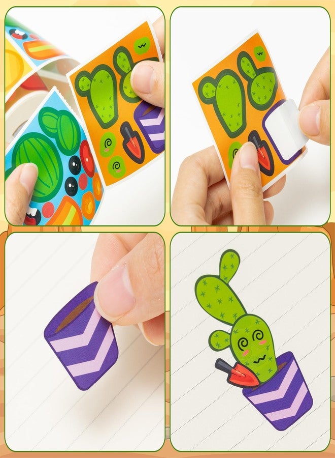 Haooryx Cactus DIY Sticker Roll - 300Pcs Make Your Own Make A Summer Cactus Face Stickers Self-Adhesive Waterproof Vinyl Water Bottle Page Activity Pad Art Craft Scrapbooking Party Favor Greeting Card - Image 4