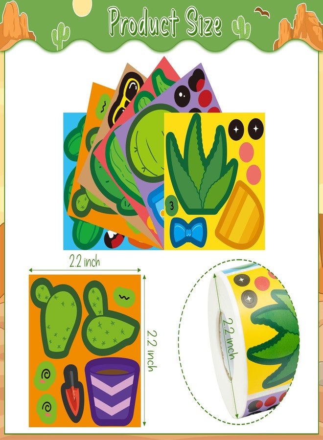 Haooryx Cactus DIY Sticker Roll - 300Pcs Make Your Own Make A Summer Cactus Face Stickers Self-Adhesive Waterproof Vinyl Water Bottle Page Activity Pad Art Craft Scrapbooking Party Favor Greeting Card - Image 3