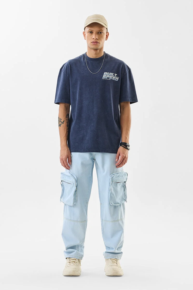 سنيتش Baggy Fit Light Blue Cargo Jeans