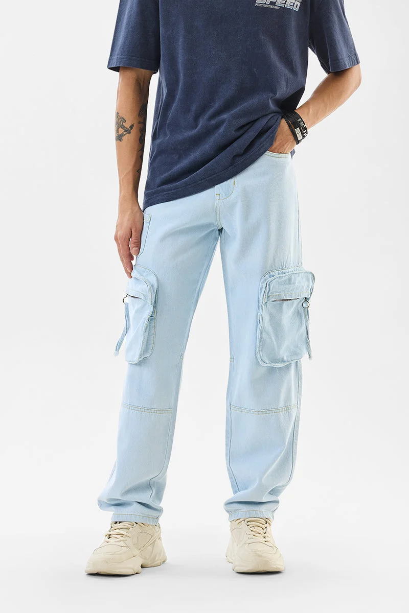 سنيتش Baggy Fit Light Blue Cargo Jeans