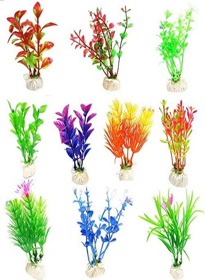 TRADESK Anky Aquarium Artificial Simulation Ornament Decorative Plants for Fish Tank Aquarium Bowl (Random Color) (4 Inch) Pack of 10