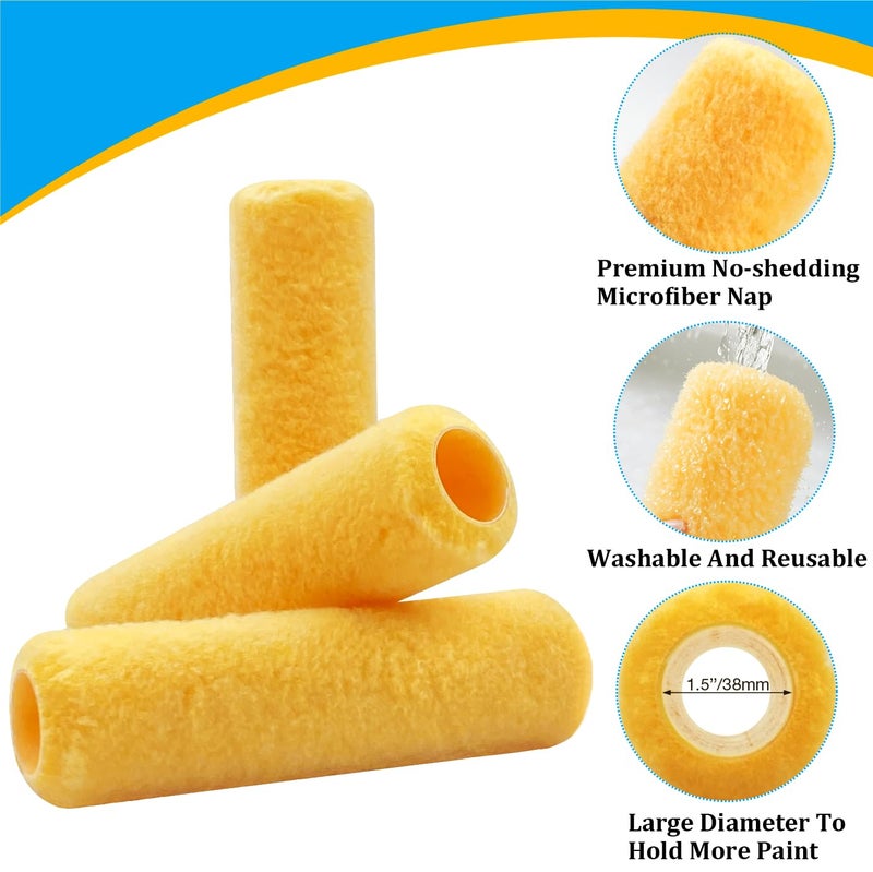 Greatandrew Great Andrew 3 PCS Paint Roller Covers 9 Inch, 3/8" Nap Paint Roller Kit Dense Fibers for Painting Textured Semi Smooth Surfaces Walls, Ceilings, for 9" Paint Roller Frame - Image 4