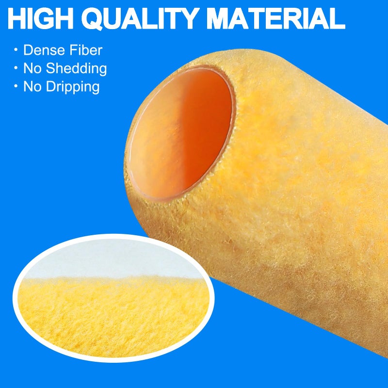 Greatandrew Great Andrew 3 PCS Paint Roller Covers 9 Inch, 3/8" Nap Paint Roller Kit Dense Fibers for Painting Textured Semi Smooth Surfaces Walls, Ceilings, for 9" Paint Roller Frame - Image 3