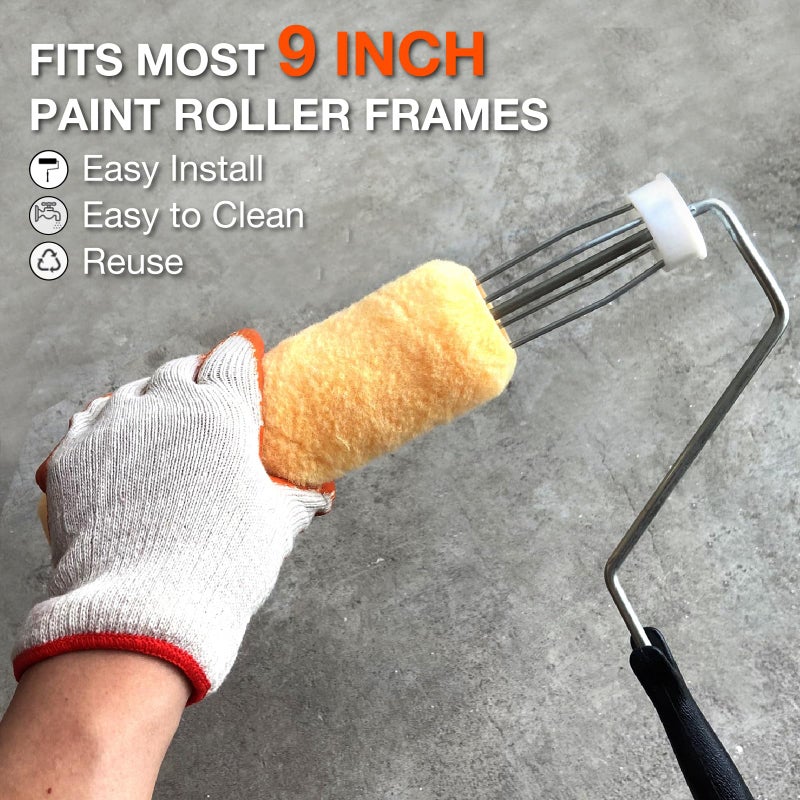 Greatandrew Great Andrew 3 PCS Paint Roller Covers 9 Inch, 3/8" Nap Paint Roller Kit Dense Fibers for Painting Textured Semi Smooth Surfaces Walls, Ceilings, for 9" Paint Roller Frame - Image 5