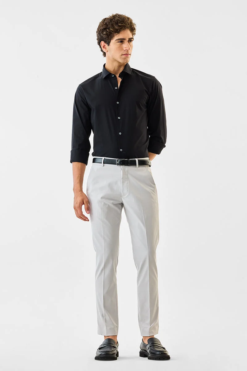 SNITCH Light Grey Solid Slim Fit Formal Trousers