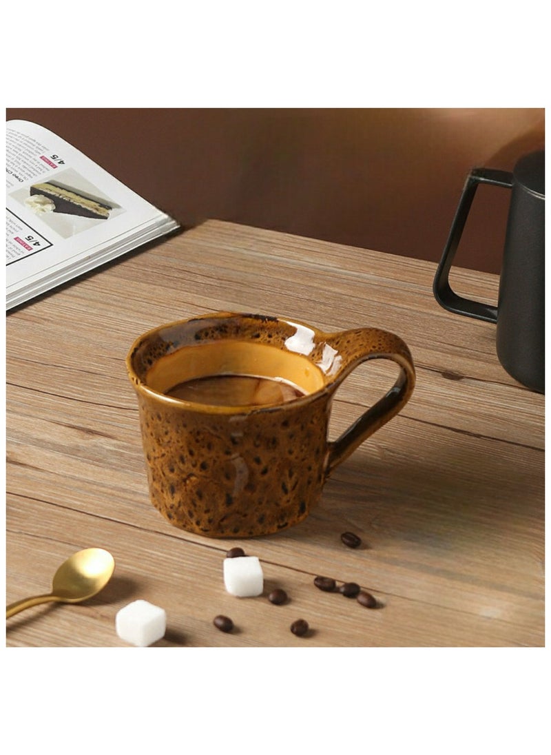 Qahwa Ceramic mug with saucer in gold/bronze with embossed pattern, perfect for everyday use.  - Image 2