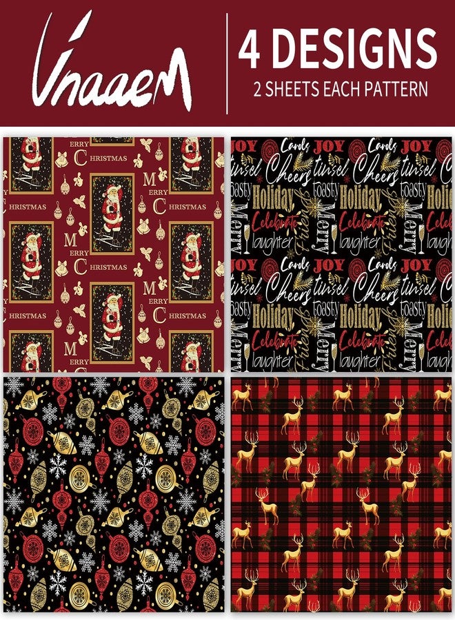 Vnaaem Vintage Christmas Wrapping Paper Red Black Gift Wrap Christmas Text Bufflao Plaid and Reindeer Design for Holiday Party Celebration - 20 X 28Inches Per Sheet(8 Pack) - Image 3
