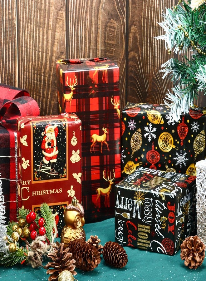 Vnaaem Vintage Christmas Wrapping Paper Red Black Gift Wrap Christmas Text Bufflao Plaid and Reindeer Design for Holiday Party Celebration - 20 X 28Inches Per Sheet(8 Pack) - Image 2