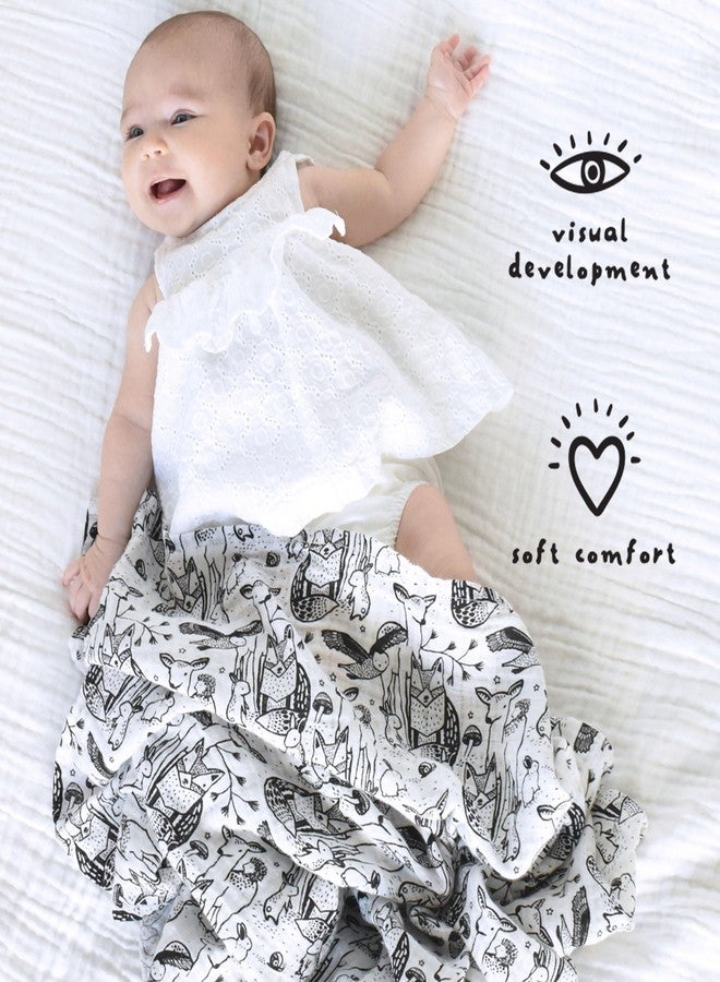 Wee Gallery, Organic Muslin Swaddle - Forest - Woodland Animals Design, Black and White for Baby Visual Development, Quality Cotton Swaddling or Receiving Blanket - Image 2