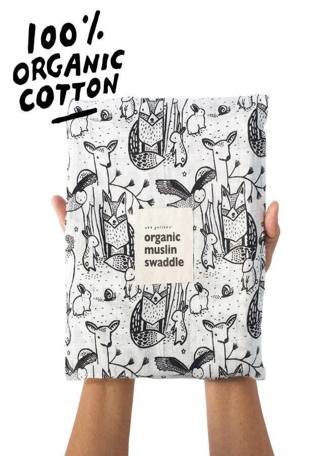 Wee Gallery, Organic Muslin Swaddle - Forest - Woodland Animals Design, Black and White for Baby Visual Development, Quality Cotton Swaddling or Receiving Blanket - Image 3