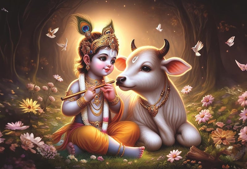 Anaadi Beautiful Shri Krishna Photo Poster Without Frame for Home Office Decoration 12x18 Inch Style 2 - Image 1