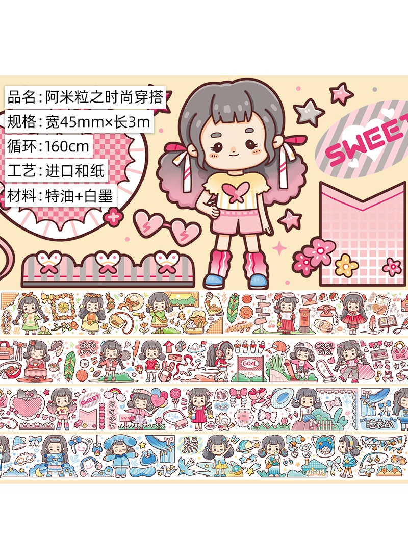 Generic - Cute Cartoon Girl Washi Tape SetA rice grain fashion wear. And paper. Special oil. 3m A rice grain fashion wear. And paper. Special oil. 3m - Image 1