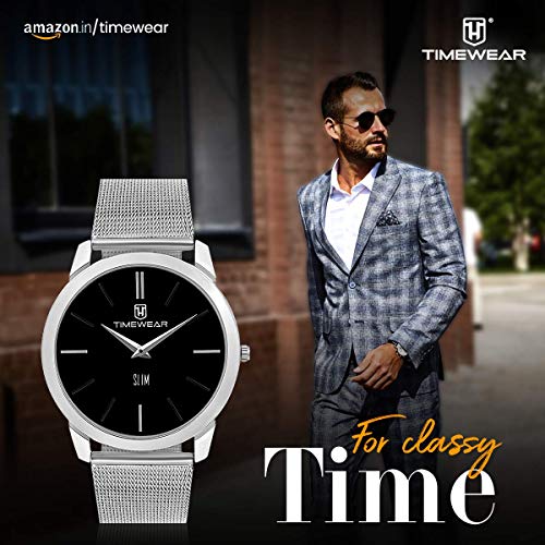 TIMEWEAR Analog Slim Two Hands Black Dial Stainless Steel Chain Watch for Men - Image 3
