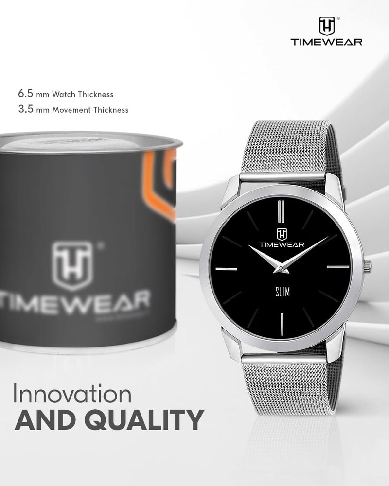TIMEWEAR Analog Slim Two Hands Black Dial Stainless Steel Chain Watch for Men - Image 2