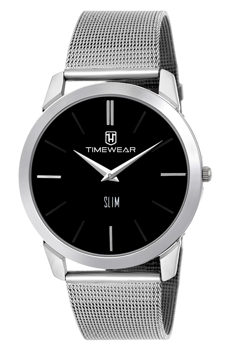 TIMEWEAR Analog Slim Two Hands Black Dial Stainless Steel Chain Watch for Men - Image 1
