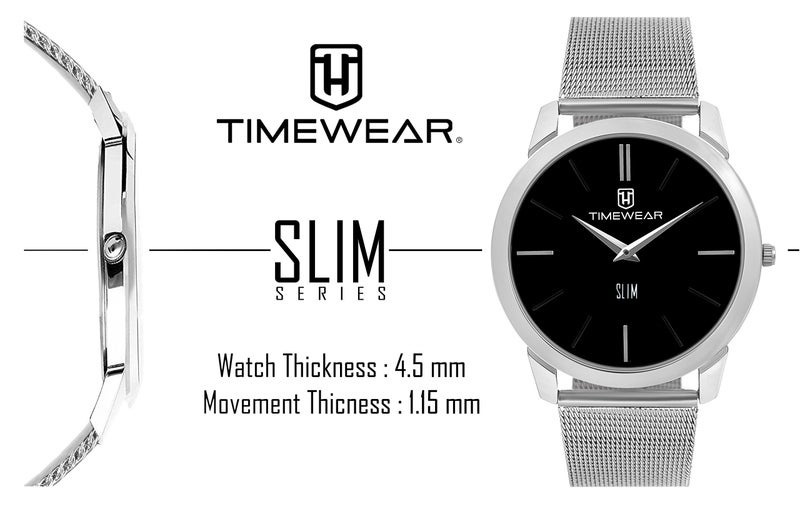 TIMEWEAR Analog Slim Two Hands Black Dial Stainless Steel Chain Watch for Men - Image 5