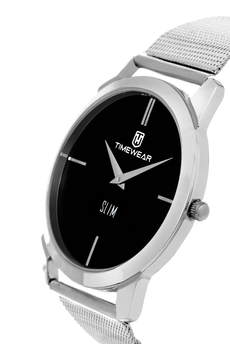 TIMEWEAR Analog Slim Two Hands Black Dial Stainless Steel Chain Watch for Men - Image 4