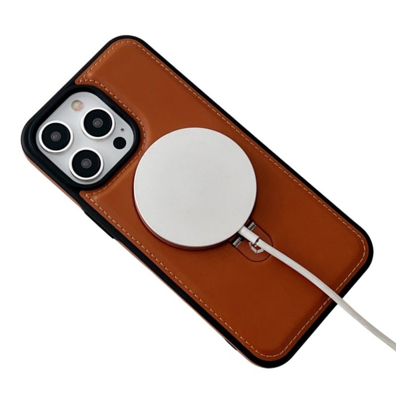 Suitable For Apple 15 Mobile Phone Case Iphone16 Protective Case Magnetic Suction 13Promax Anti-Drop High-End 14 Leather Bracket - Image 4
