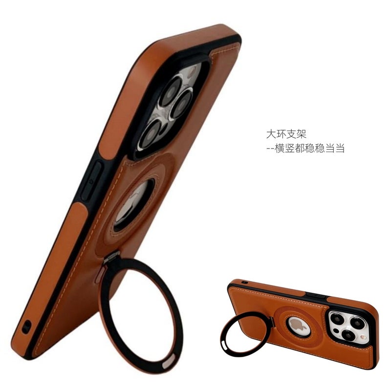 Suitable For Apple 15 Mobile Phone Case Iphone16 Protective Case Magnetic Suction 13Promax Anti-Drop High-End 14 Leather Bracket - Image 3