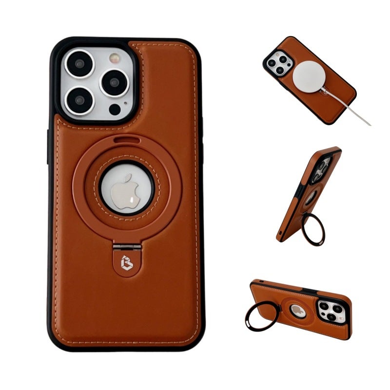 Suitable For Apple 15 Mobile Phone Case Iphone16 Protective Case Magnetic Suction 13Promax Anti-Drop High-End 14 Leather Bracket - Image 2