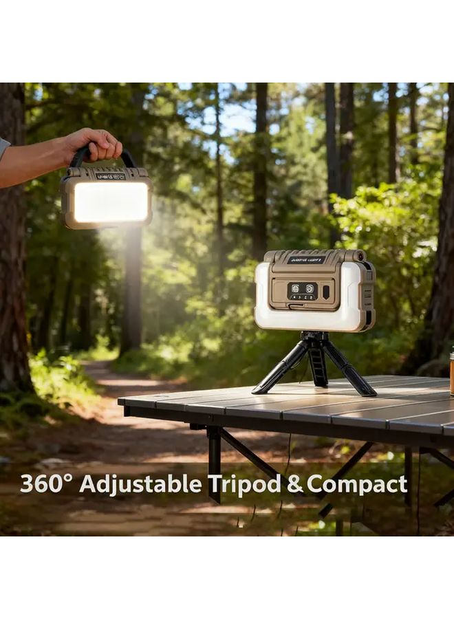 مصباح كشاف تخييم إل إي دي قابل لإعادة الشحن باللون البني 3000 ملي أمبير قابل للطي والتعليق للإضاءة اليدوية الحرة - Image 2