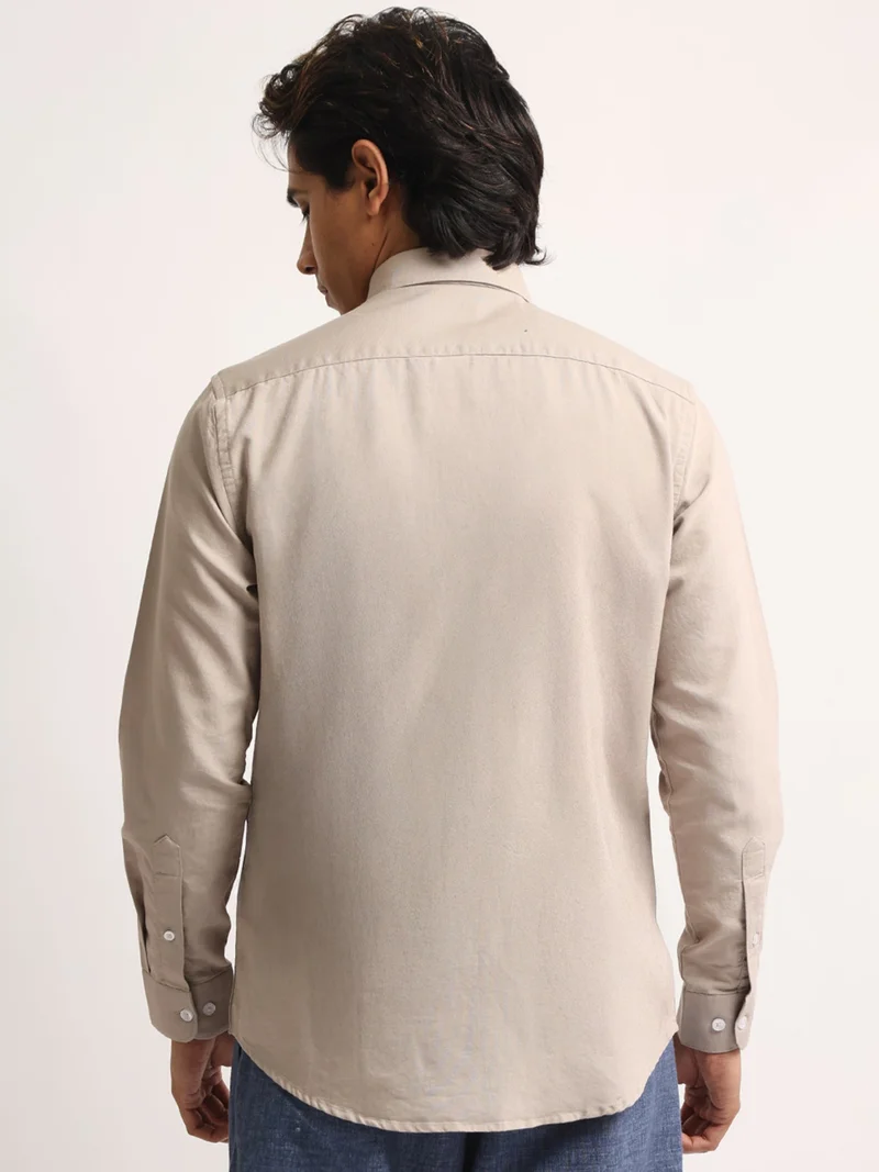 Maniac  Maniac Mens Solid Collared Neck Full Sleeve Oxford Linen Blend Fabric Taupe Shirt for Men | Best Price UAE