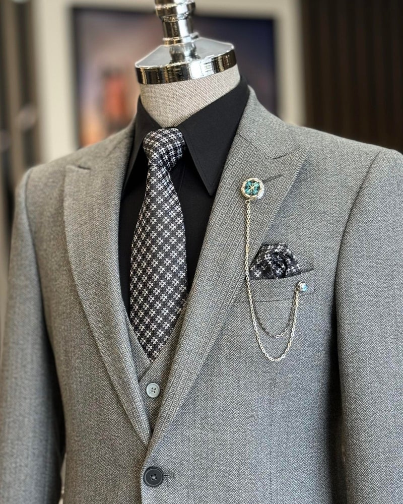 Terzi Adem Altun Italian Style Jacket Vest Trousers Suit Gray T12879  - Image 4