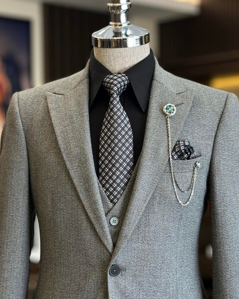 Terzi Adem Altun Italian Style Jacket Vest Trousers Suit Gray T12879  - Image 2