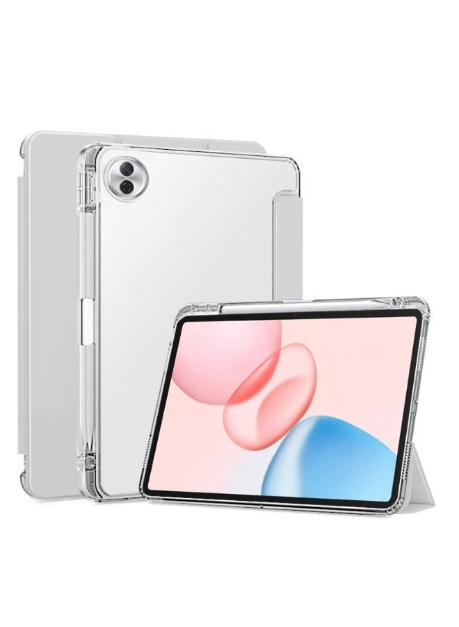 جراب متوافق مع جهاز Honor Pad 10 مقاس 12.1 بوصة 2025، جراب ذكي رفيع قابل للطي ثلاثي الطيات مع حامل قلم رصاص، غطاء خلفي شفاف
